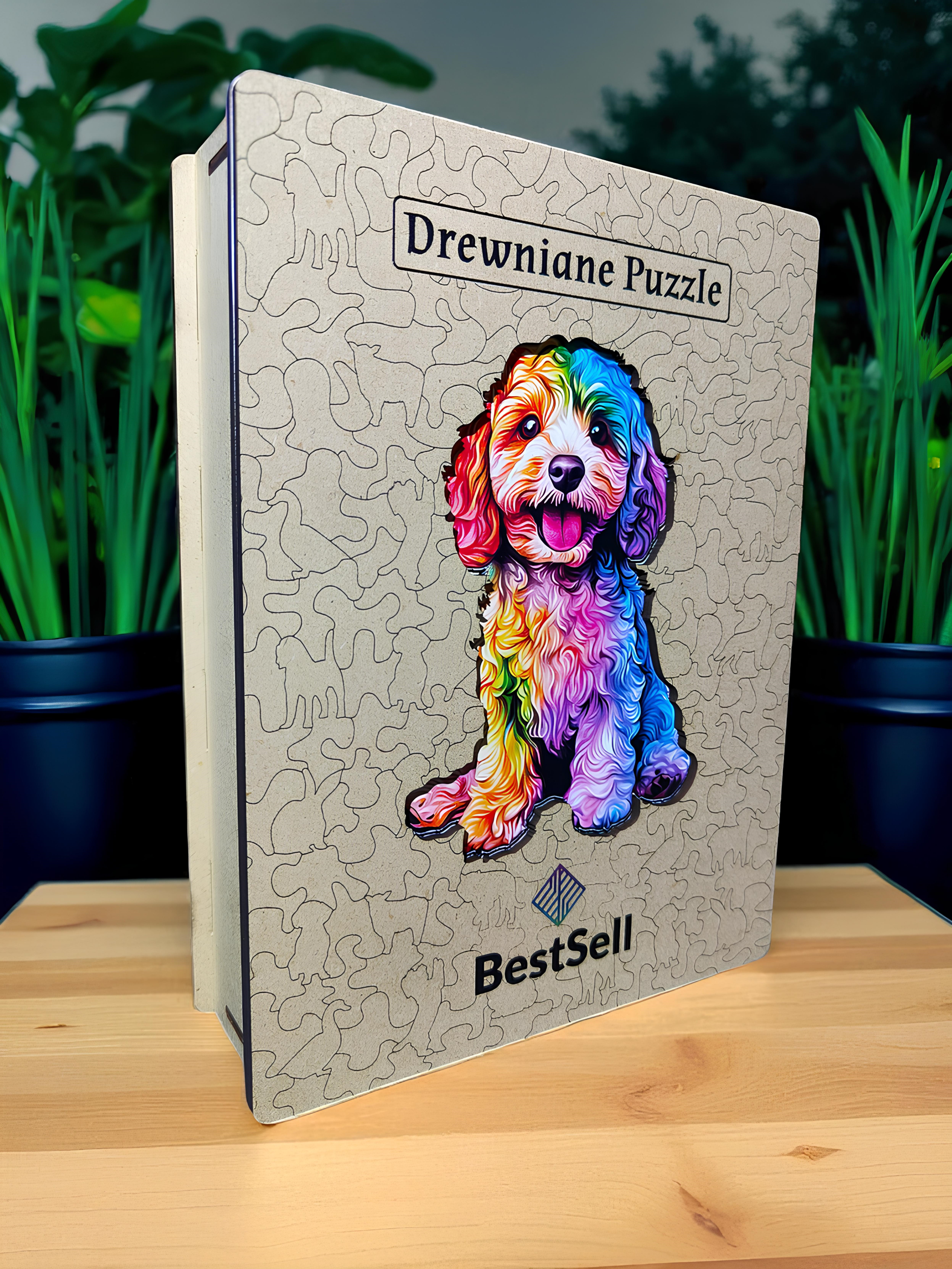 DREWNIANE PUZZLE BESTSELL KOLOROWY PIES PIESEK - UKŁADANKA NA PREZENT URODZINOWY DLA DZIECI I DOROSŁYCH