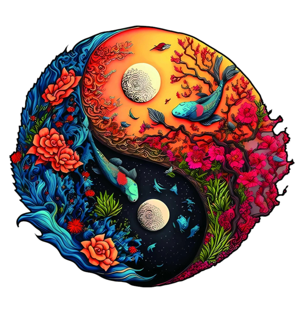 PUZZLE DREWNIANE RYBY KOI OBRAZ YIN-YANG
