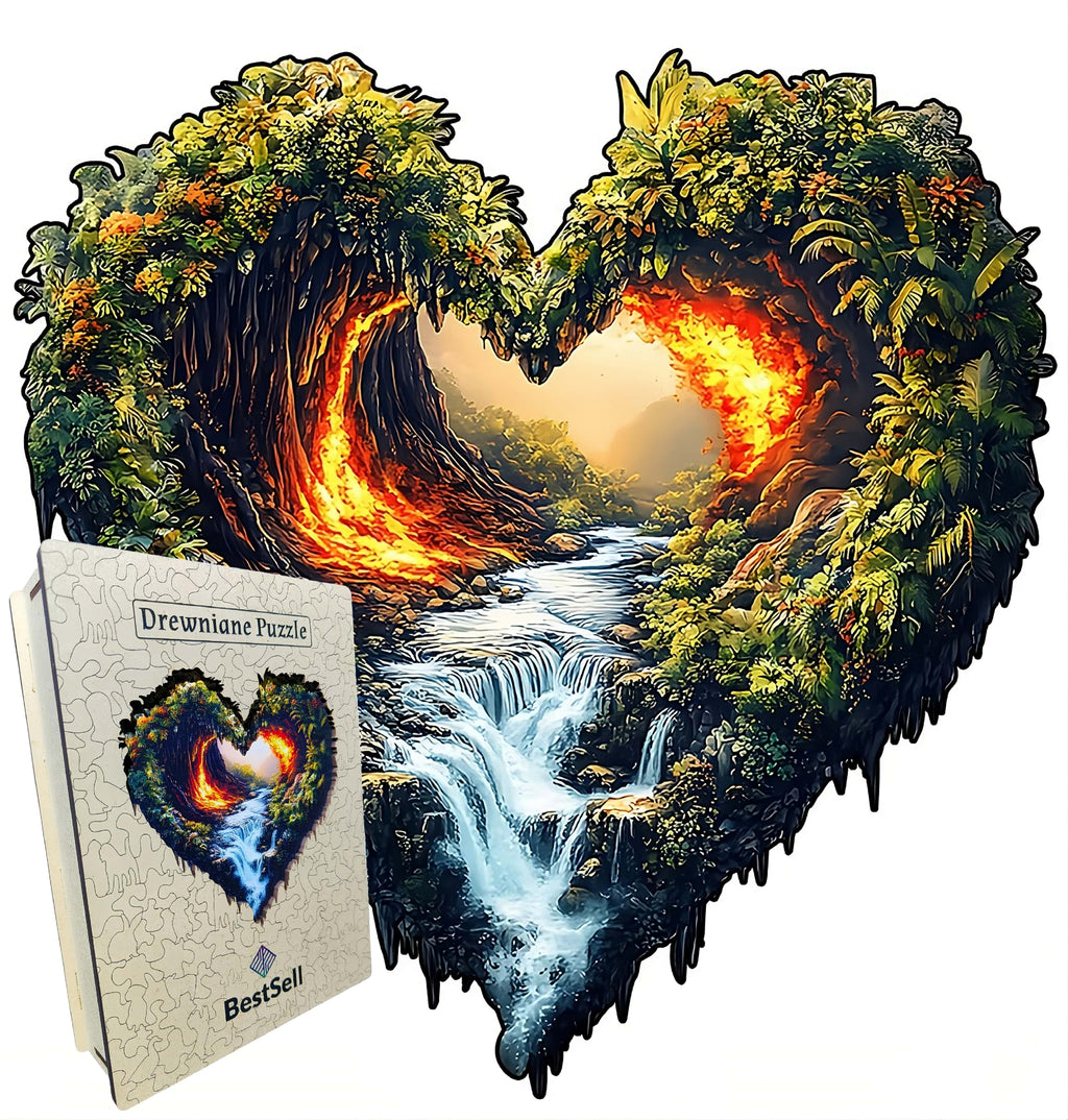 Puzzle Drewniane Serce Krajobraz