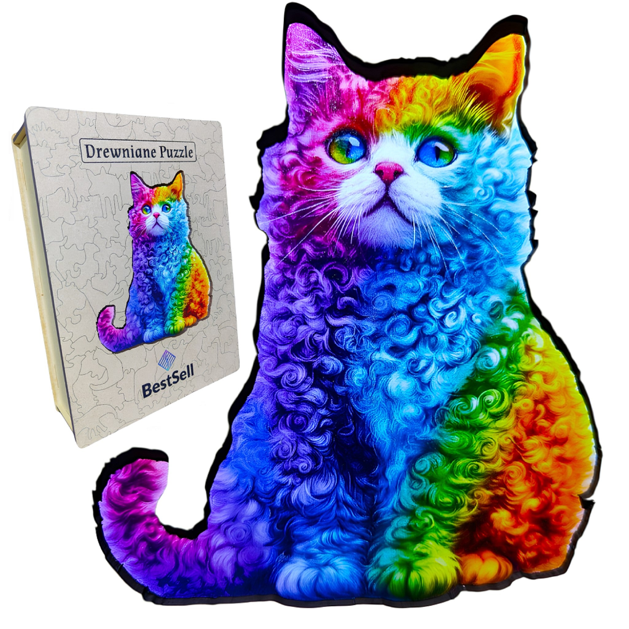 Puzzle Drewniane Tęczowy Kot