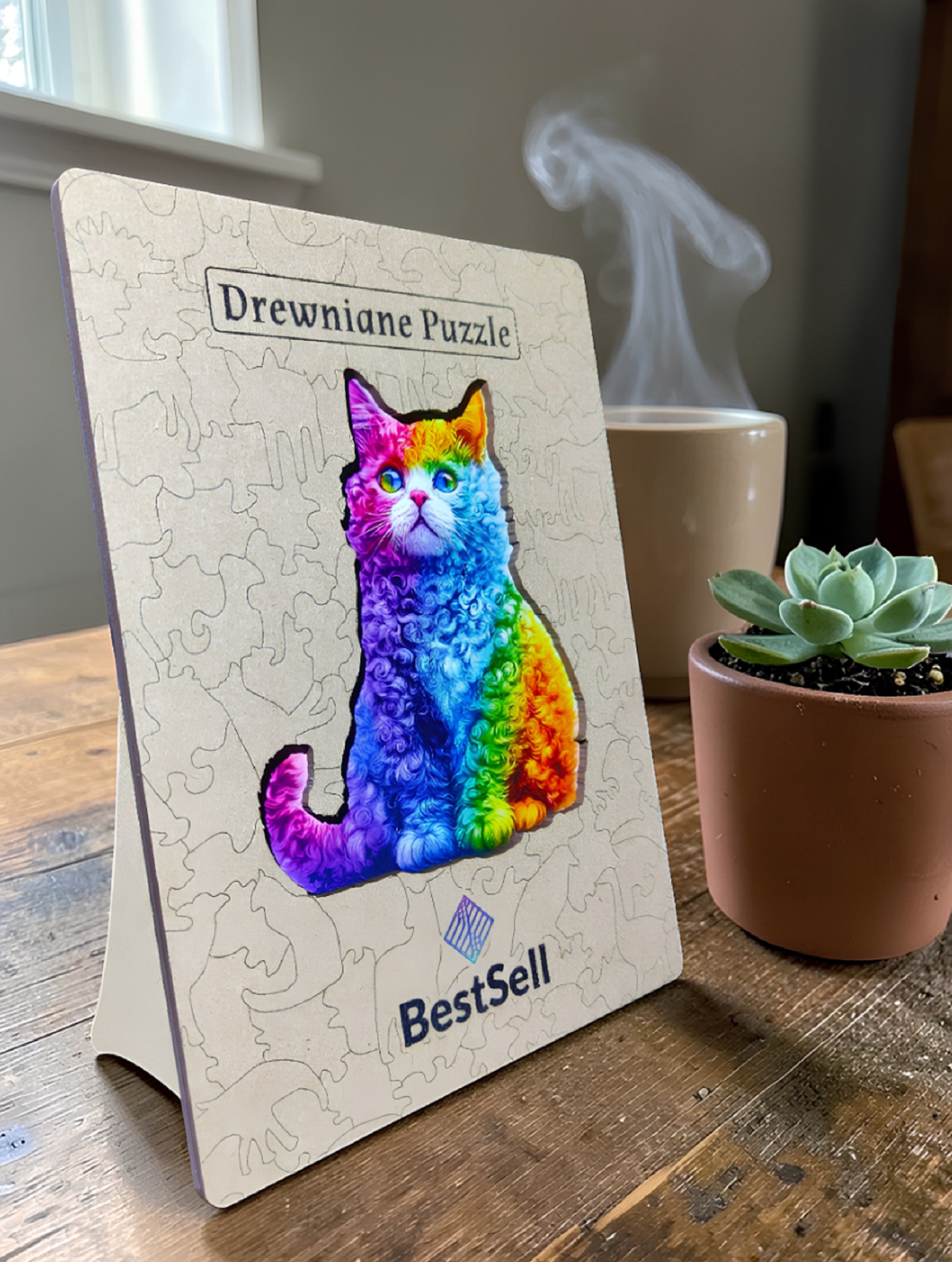 Puzzle Drewniane Tęczowy Kot