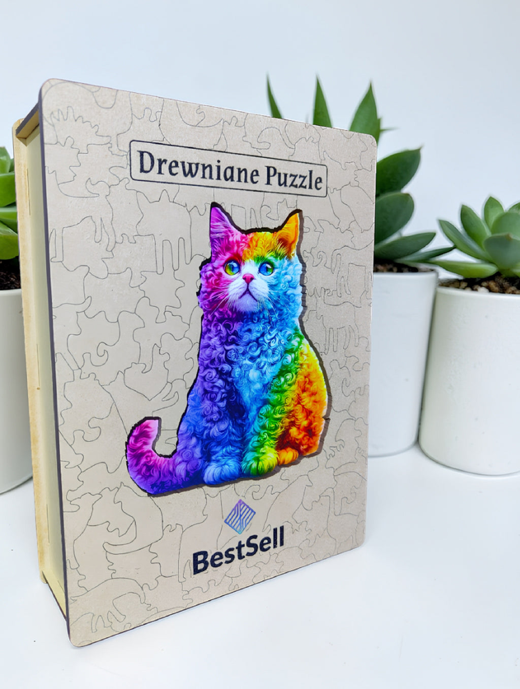 Puzzle Drewniane Tęczowy Kot