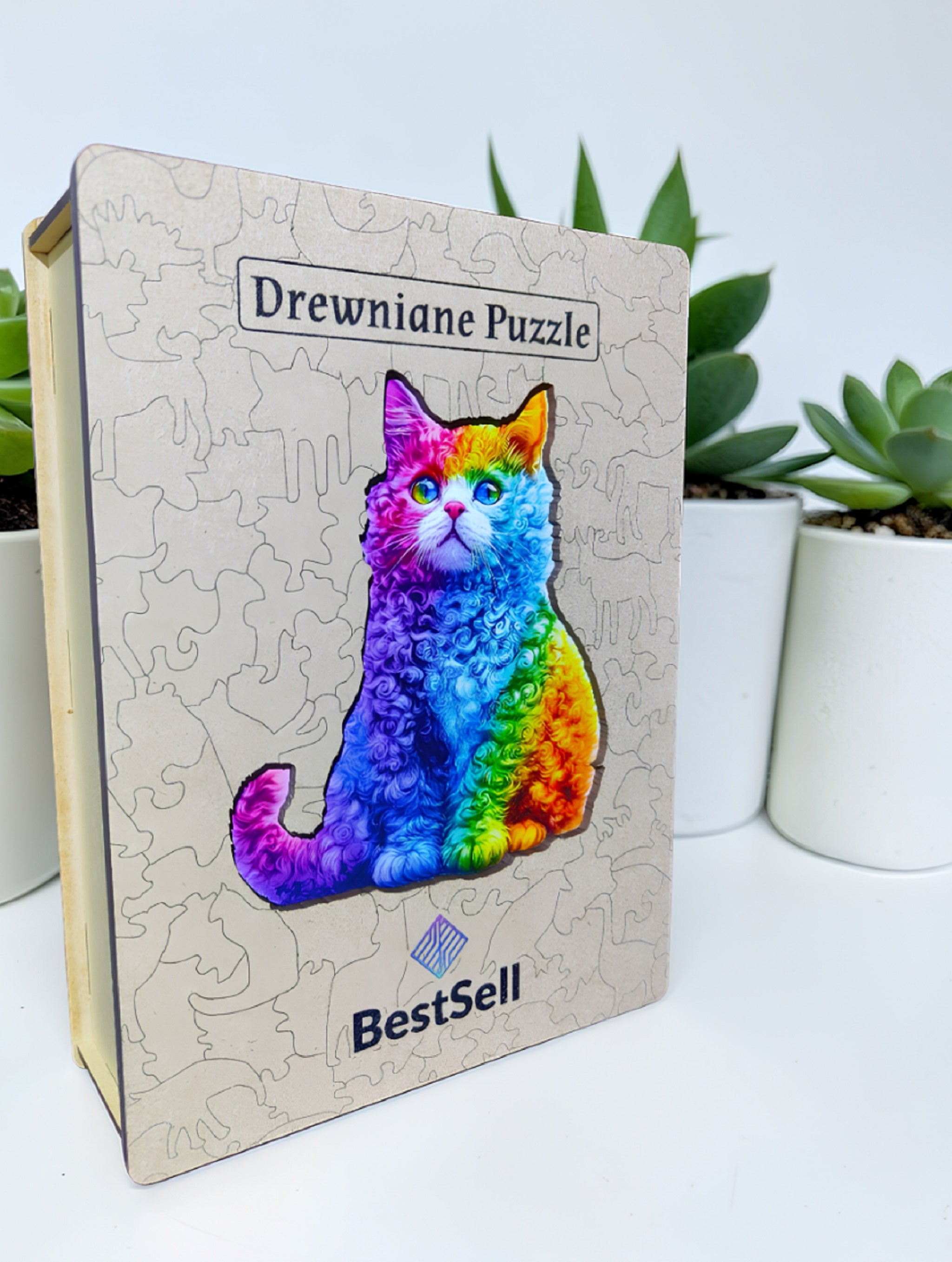 Puzzle Drewniane Tęczowy Kot