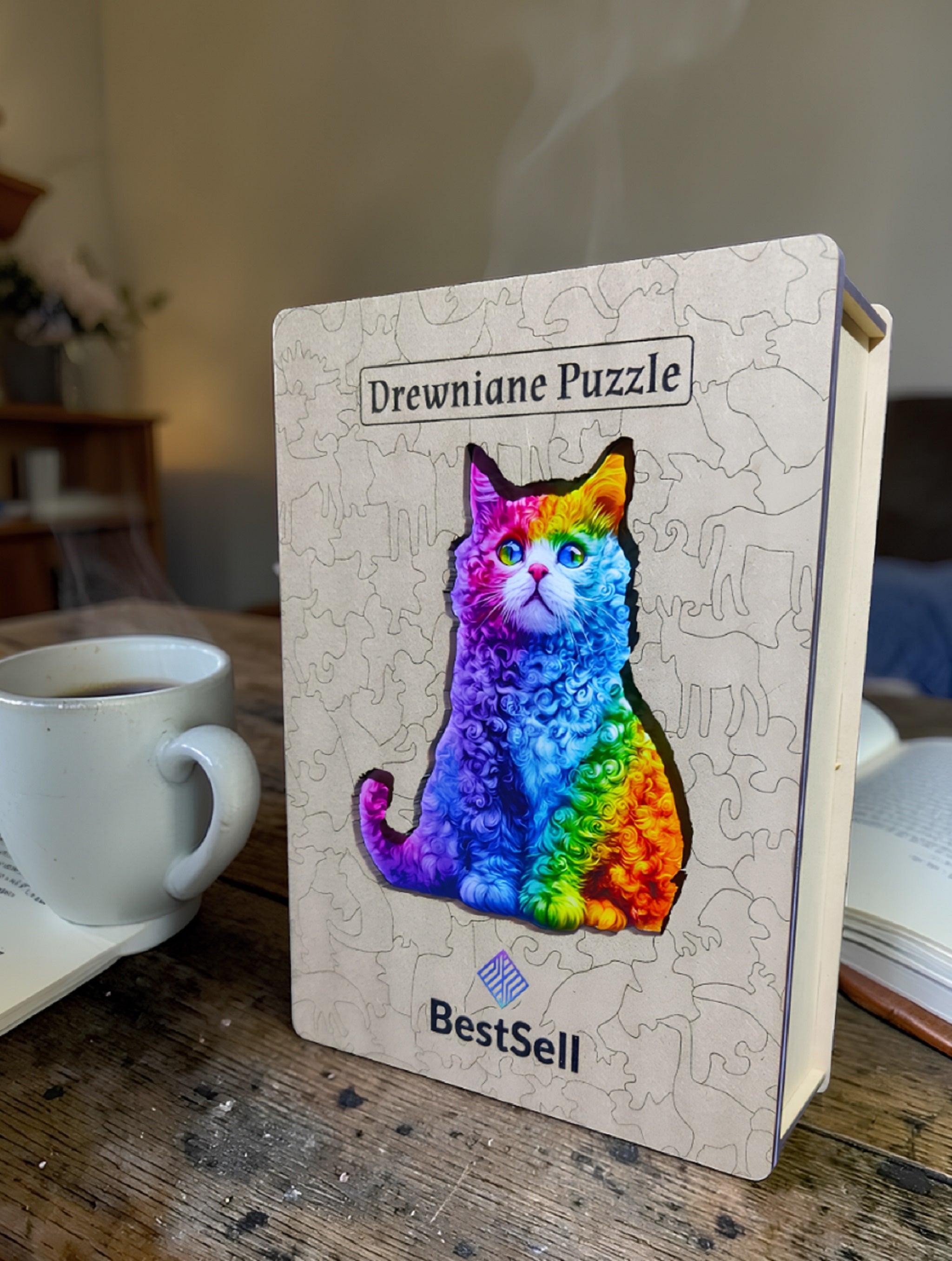 Puzzle Drewniane Tęczowy Kot