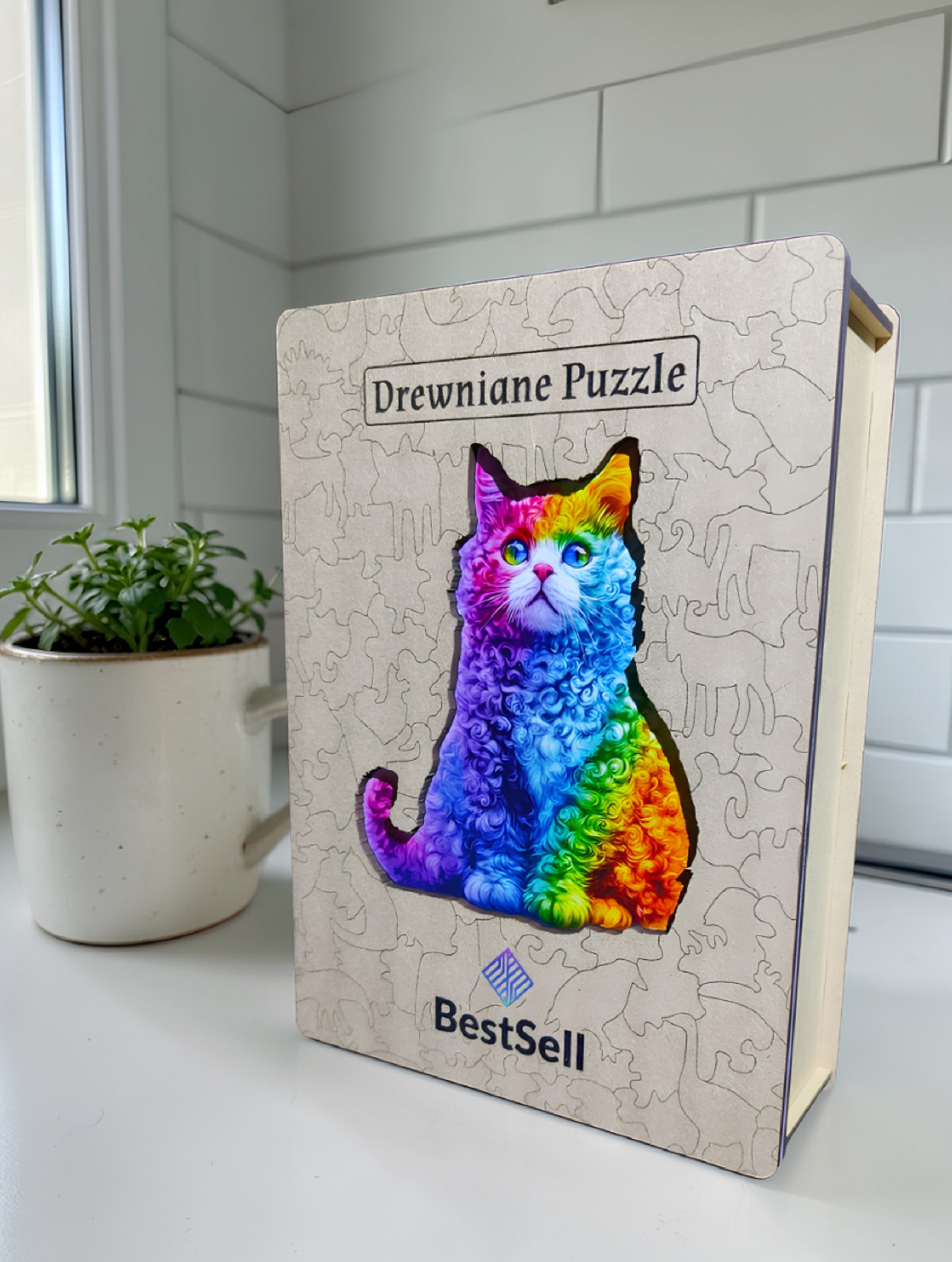 Puzzle Drewniane Tęczowy Kot