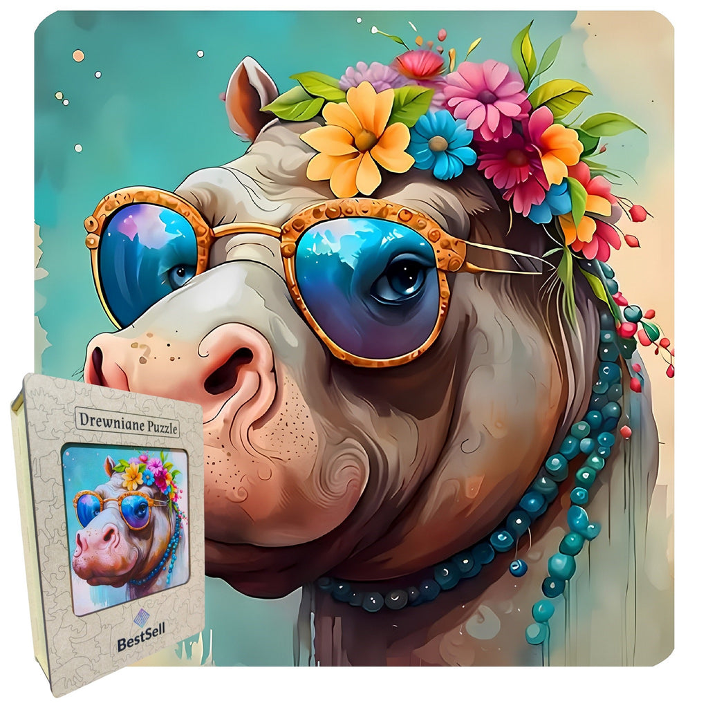 Puzzle Drewniane BestSell Hipis Hipopotam