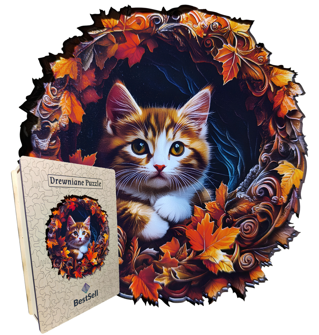 DREWNIANE PUZZLE BESTSELL UROCZY KOT KOTEK ZWIERZĘTA - UKŁADANKA PREZENT DLA DZIECKA