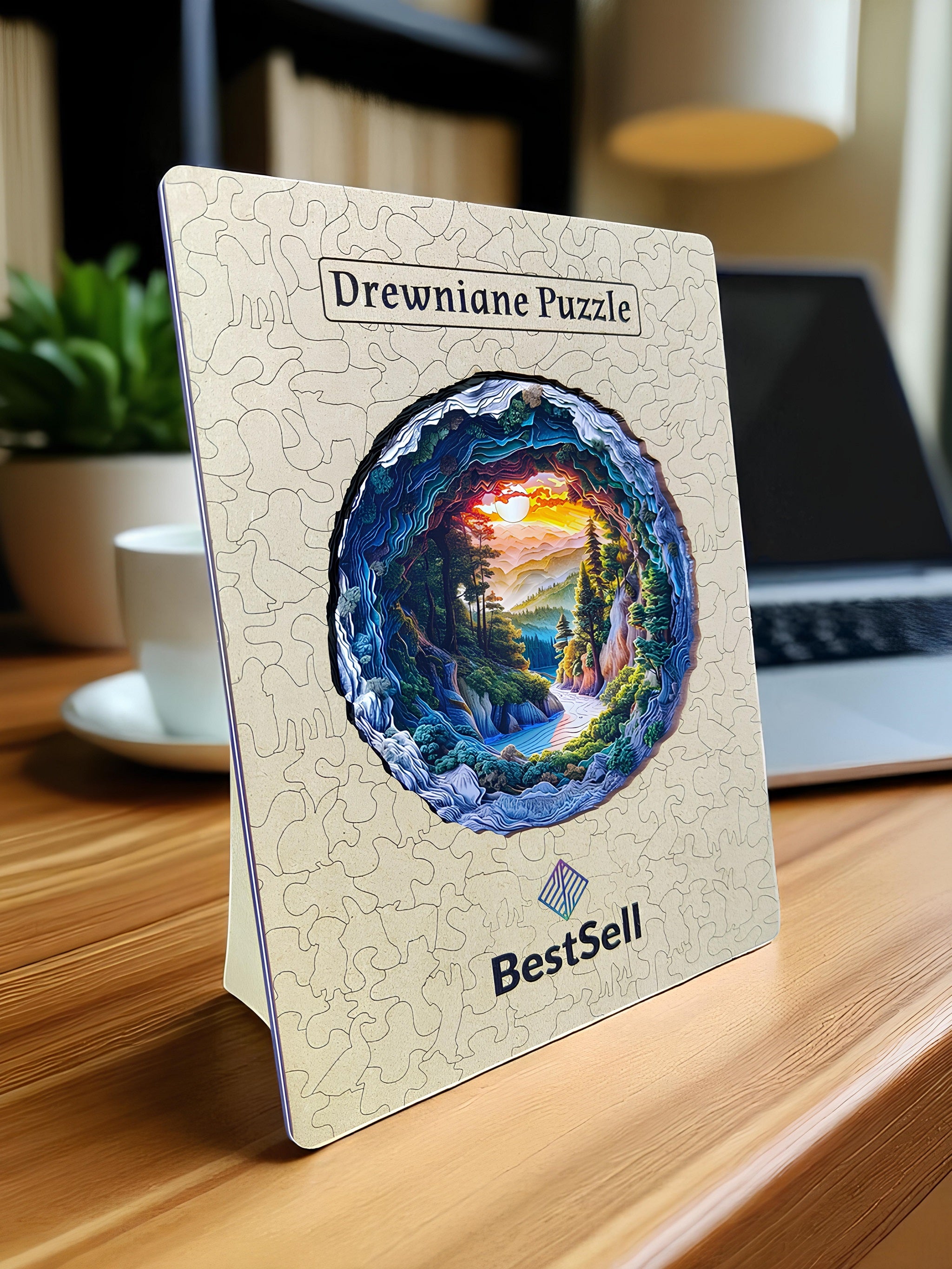 Puzzle Drewniane Krajobraz o Zachodzie Słońca