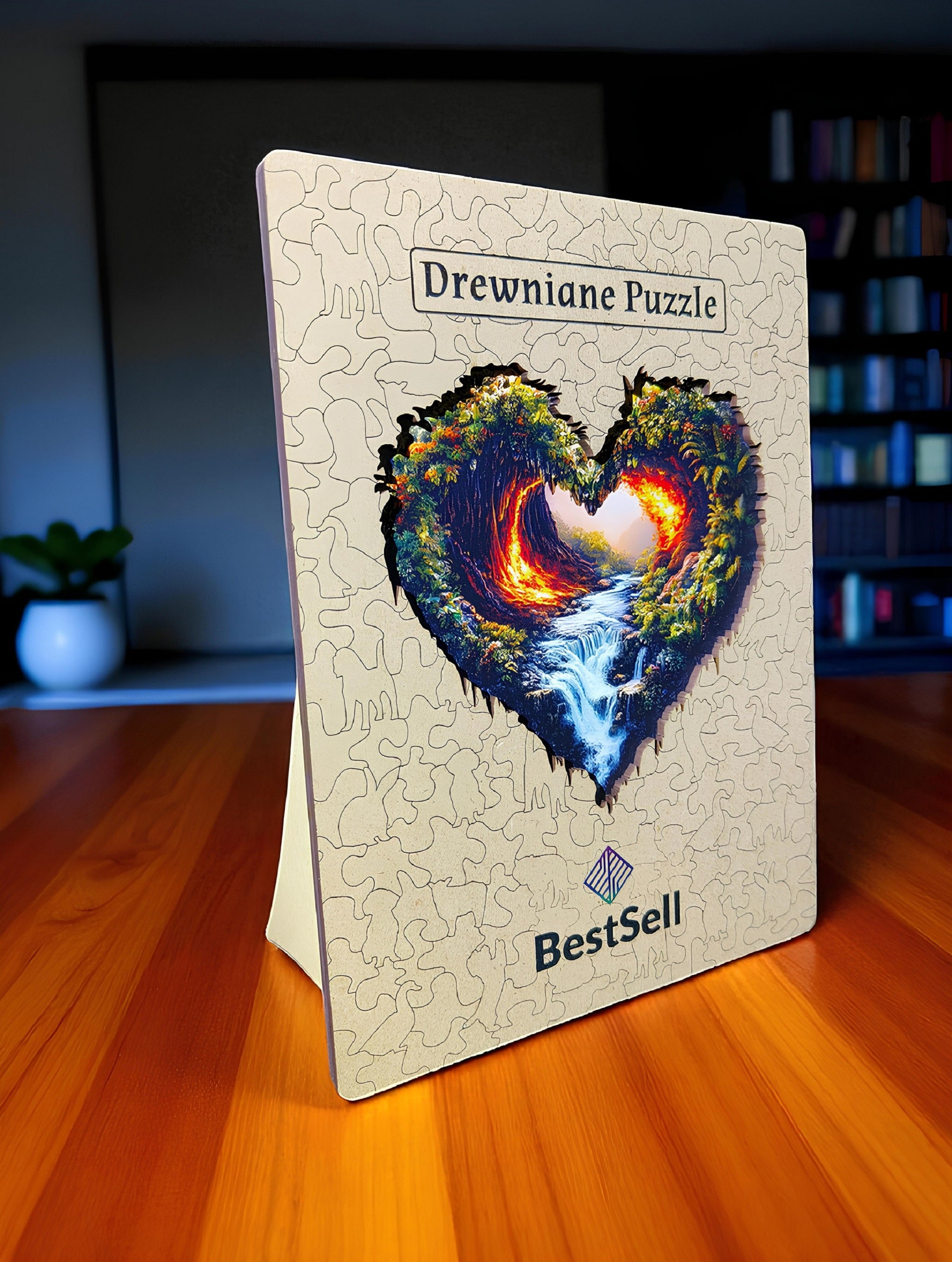 Puzzle Drewniane Serce Krajobraz