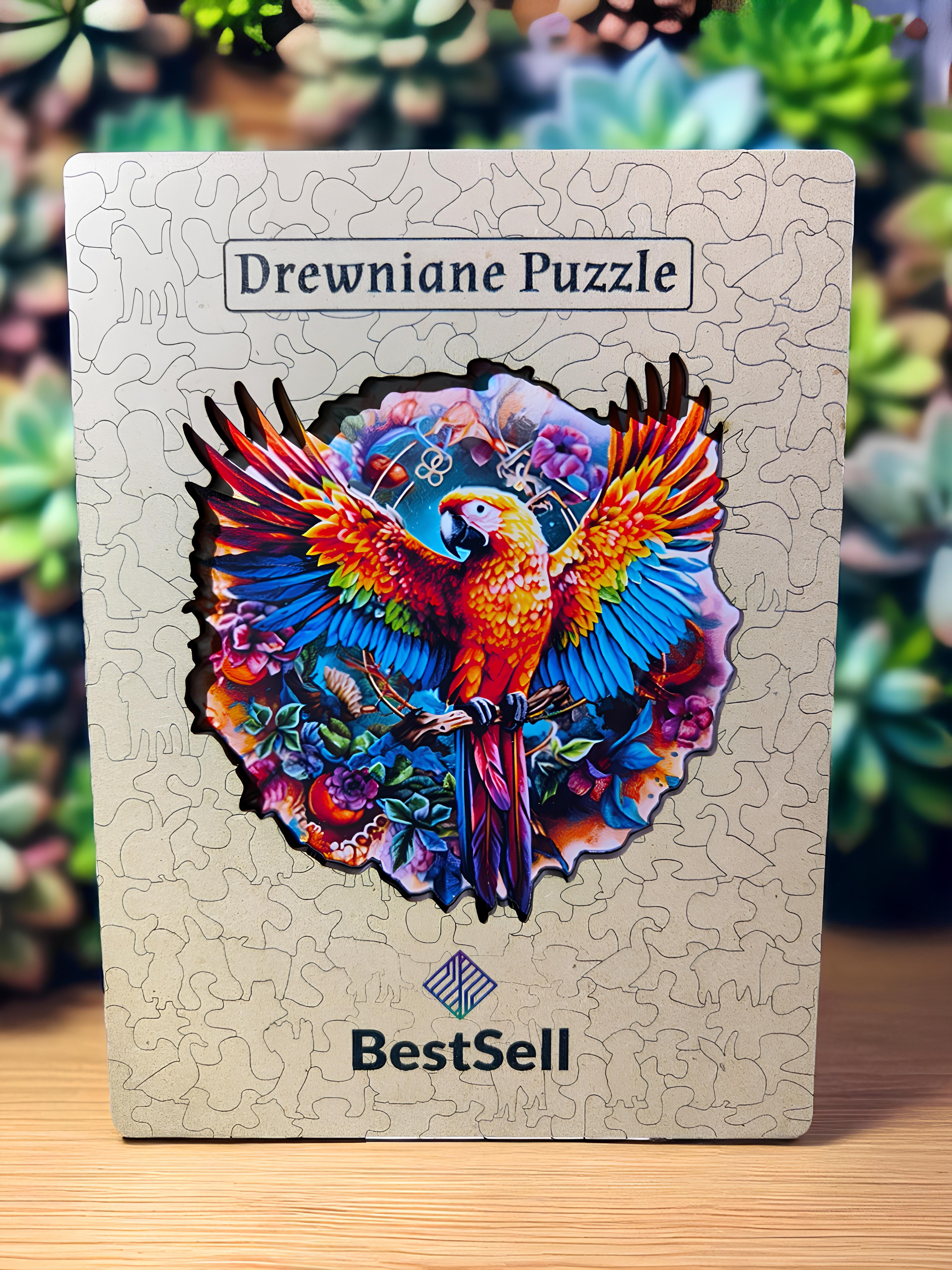 DREWNIANE PUZZLE BESTSELL RAJSKA PAPUGA - UKŁADANKA PTAK ZWIERZĘTA DLA DZIECI I DOROSŁYCH