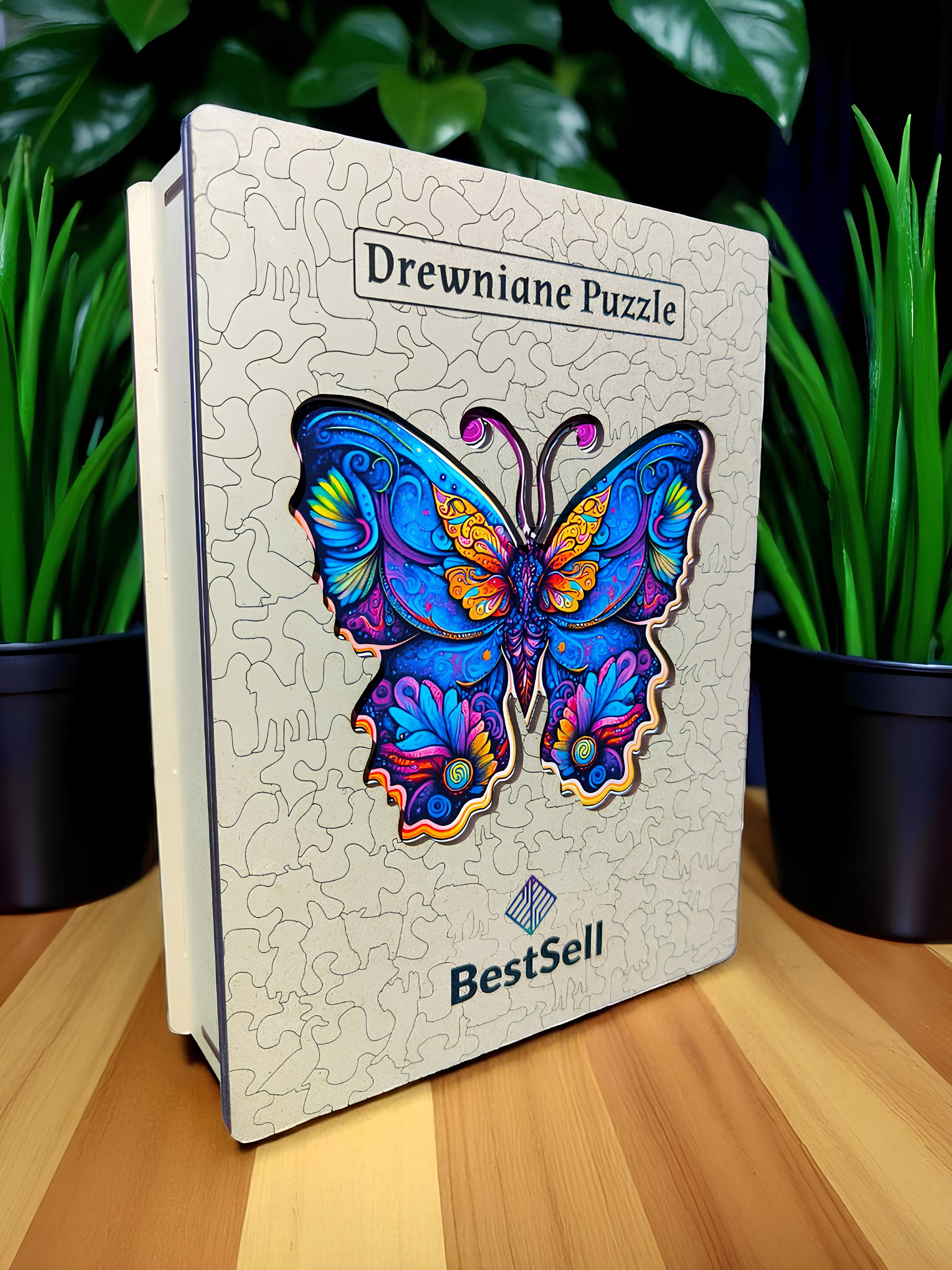DREWNIANE PUZZLE BESTSELL NIEBIESKI MOTYL - MOTYLEK Z PUZZLI UKŁADANKA DLA DZIECI I DOROSŁYCH NA PREZENT