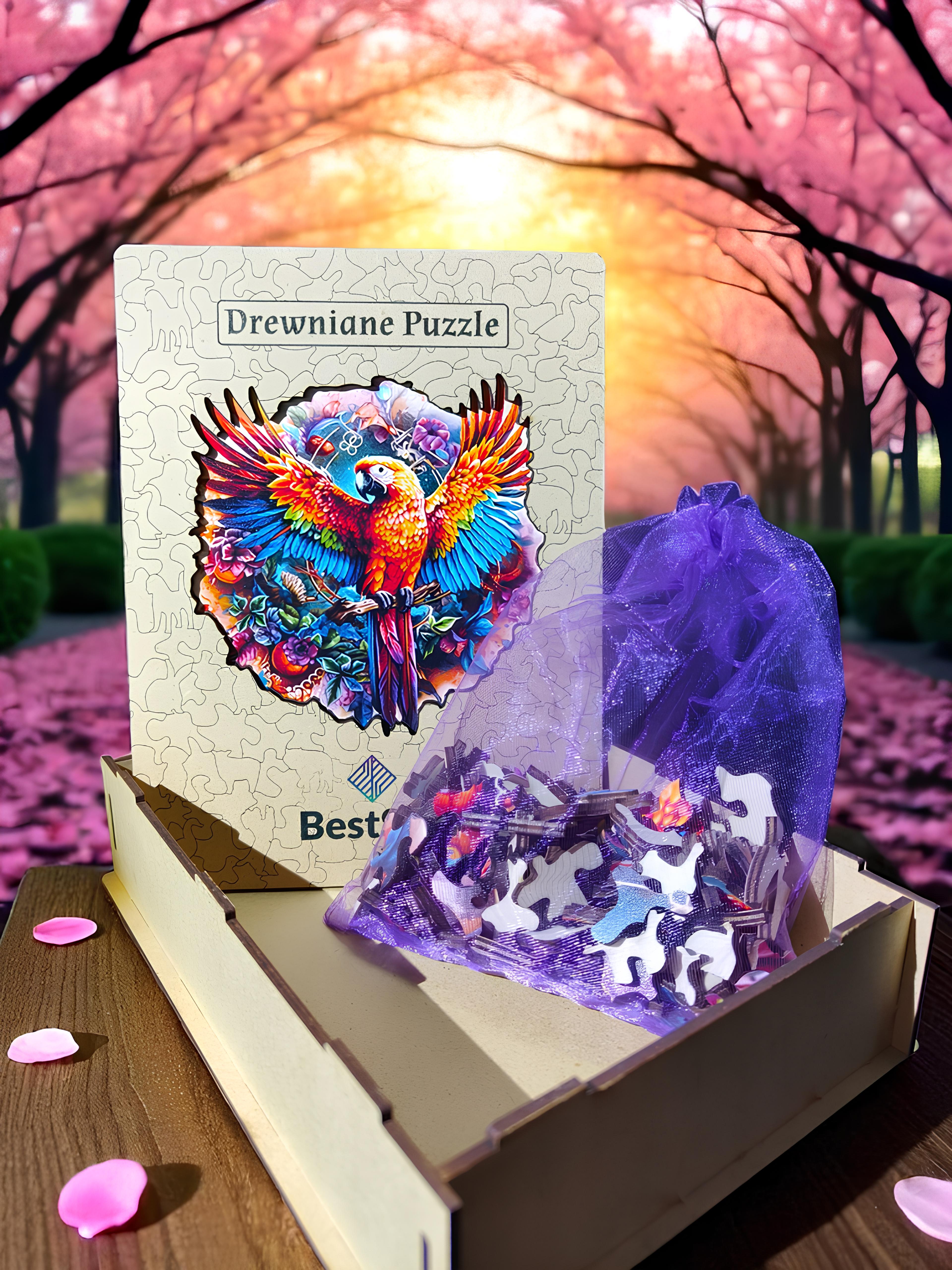 DREWNIANE PUZZLE BESTSELL RAJSKA PAPUGA - UKŁADANKA PTAK ZWIERZĘTA DLA DZIECI I DOROSŁYCH