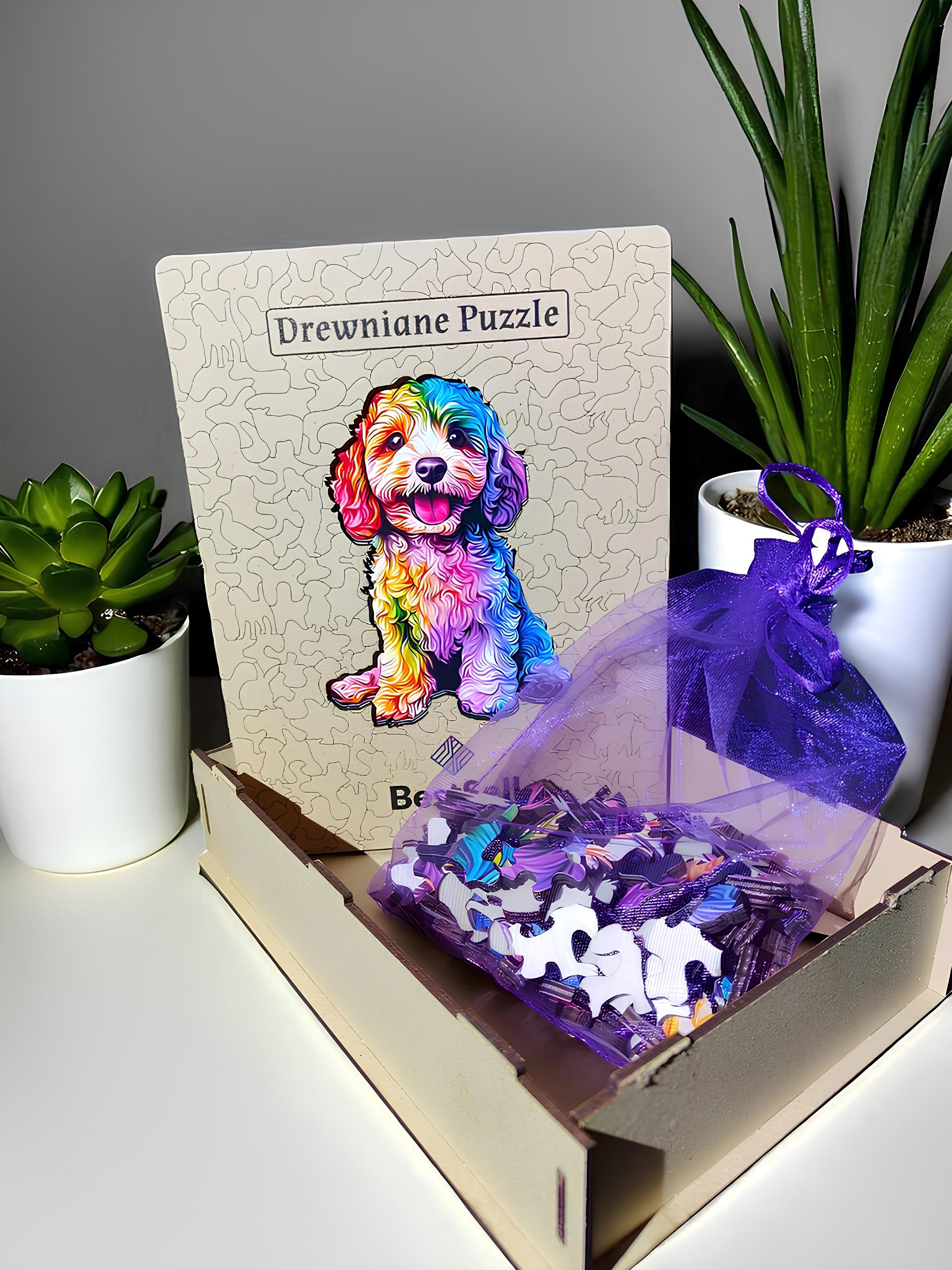 Puzzle Drewniane Kolorowy Pies