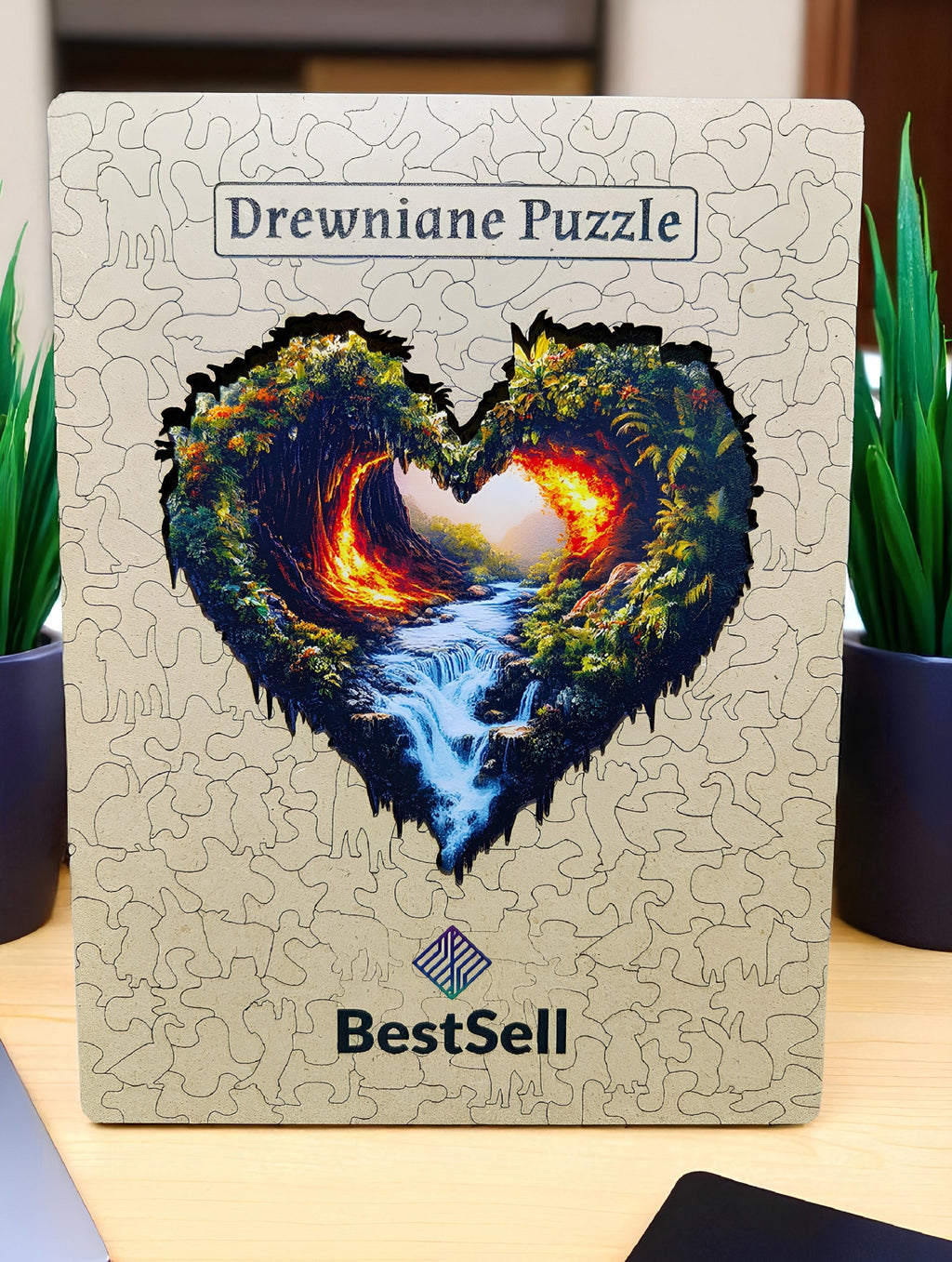 Puzzle Drewniane Serce Krajobraz