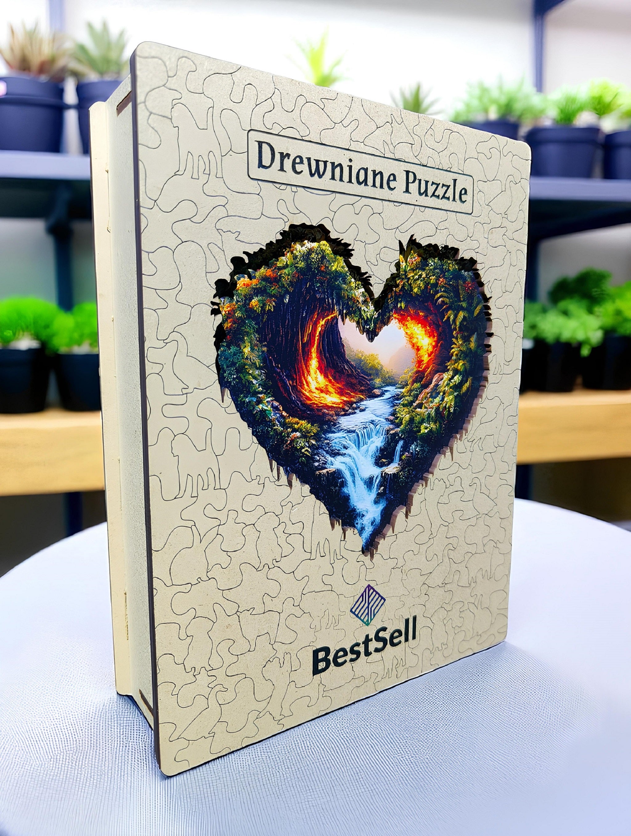 Puzzle Drewniane Serce Krajobraz