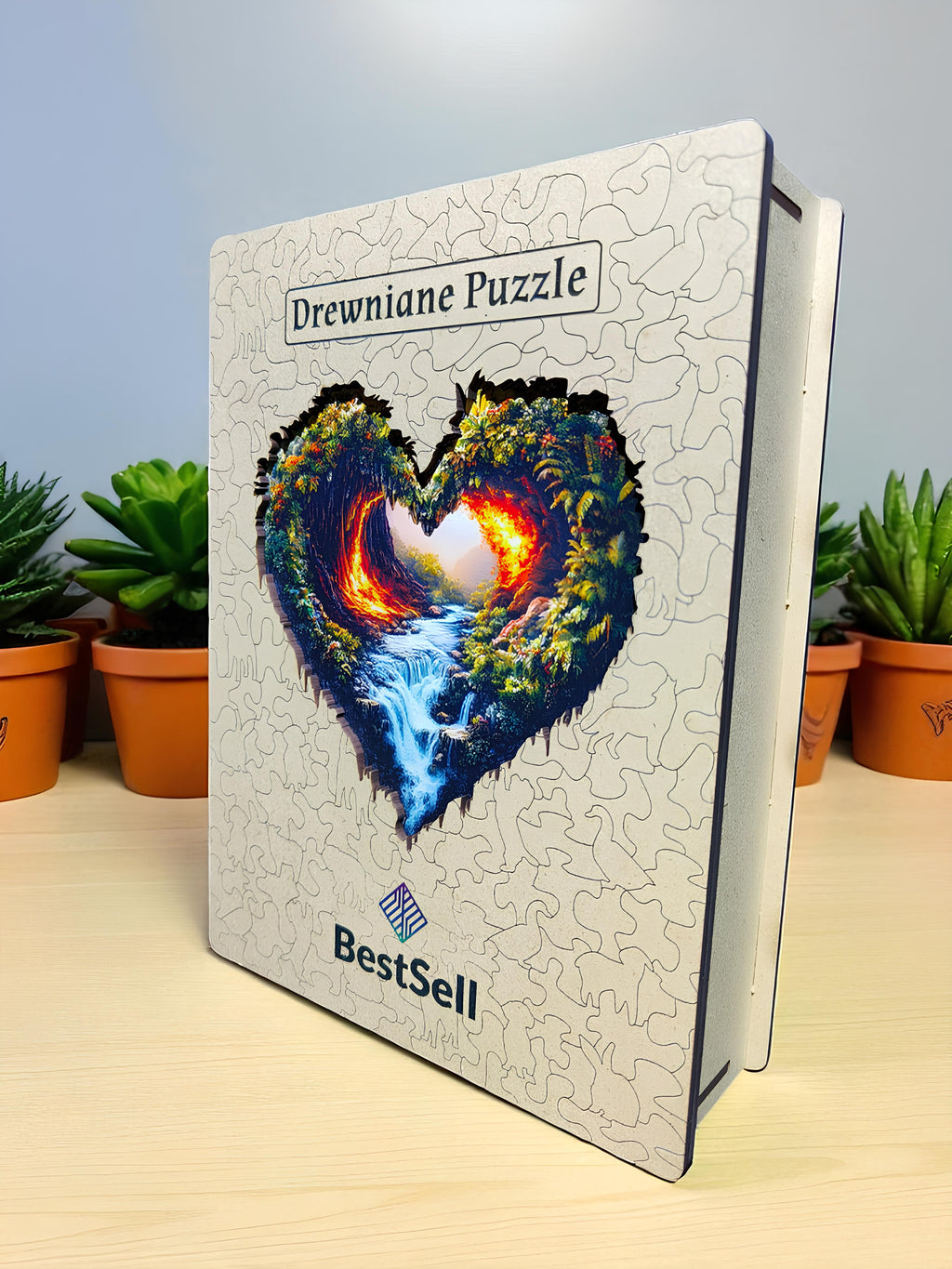 Puzzle Drewniane Serce Krajobraz