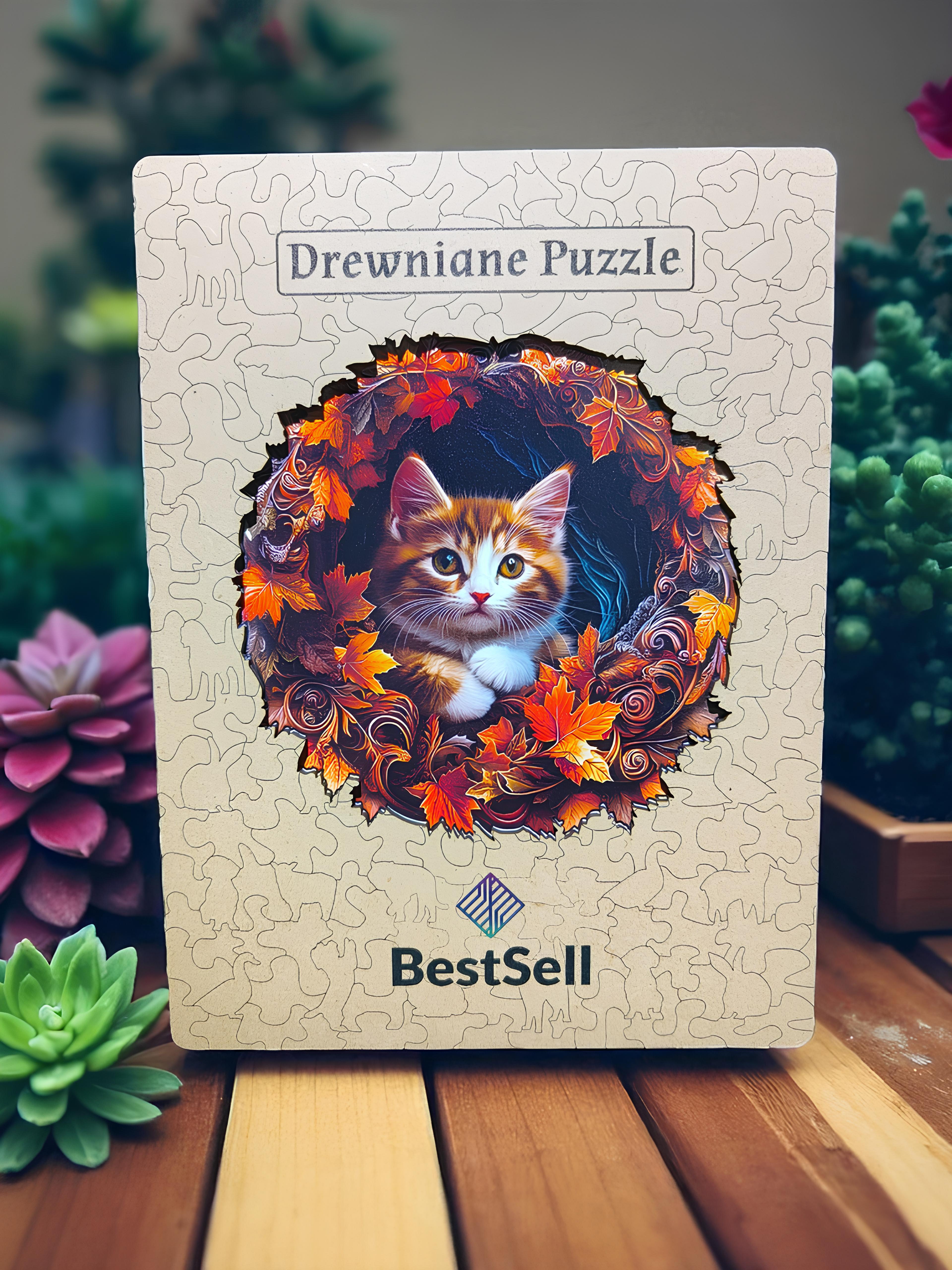 DREWNIANE PUZZLE BESTSELL UROCZY KOT KOTEK ZWIERZĘTA - UKŁADANKA PREZENT DLA DZIECKA