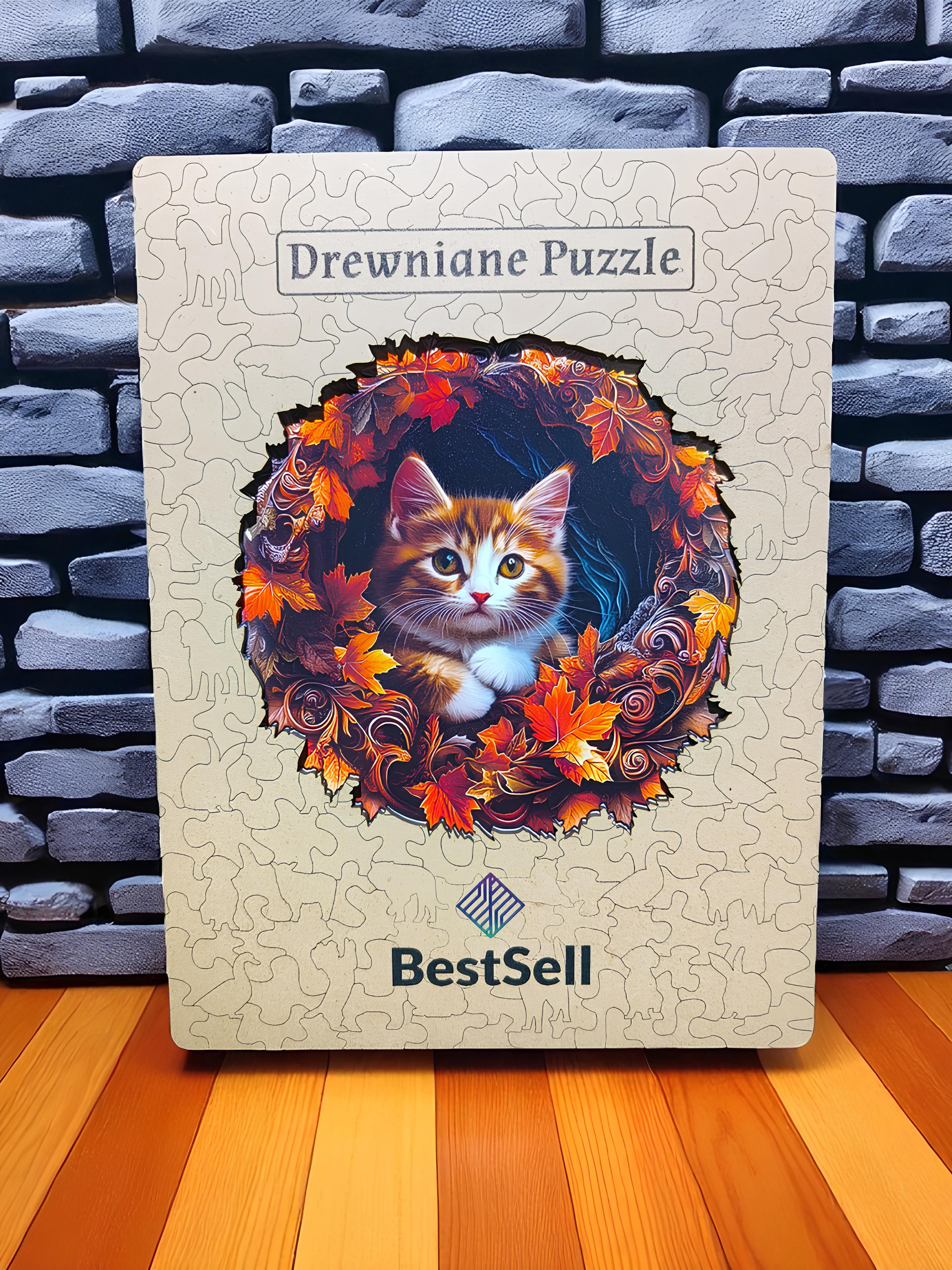 DREWNIANE PUZZLE BESTSELL UROCZY KOT KOTEK ZWIERZĘTA - UKŁADANKA PREZENT DLA DZIECKA