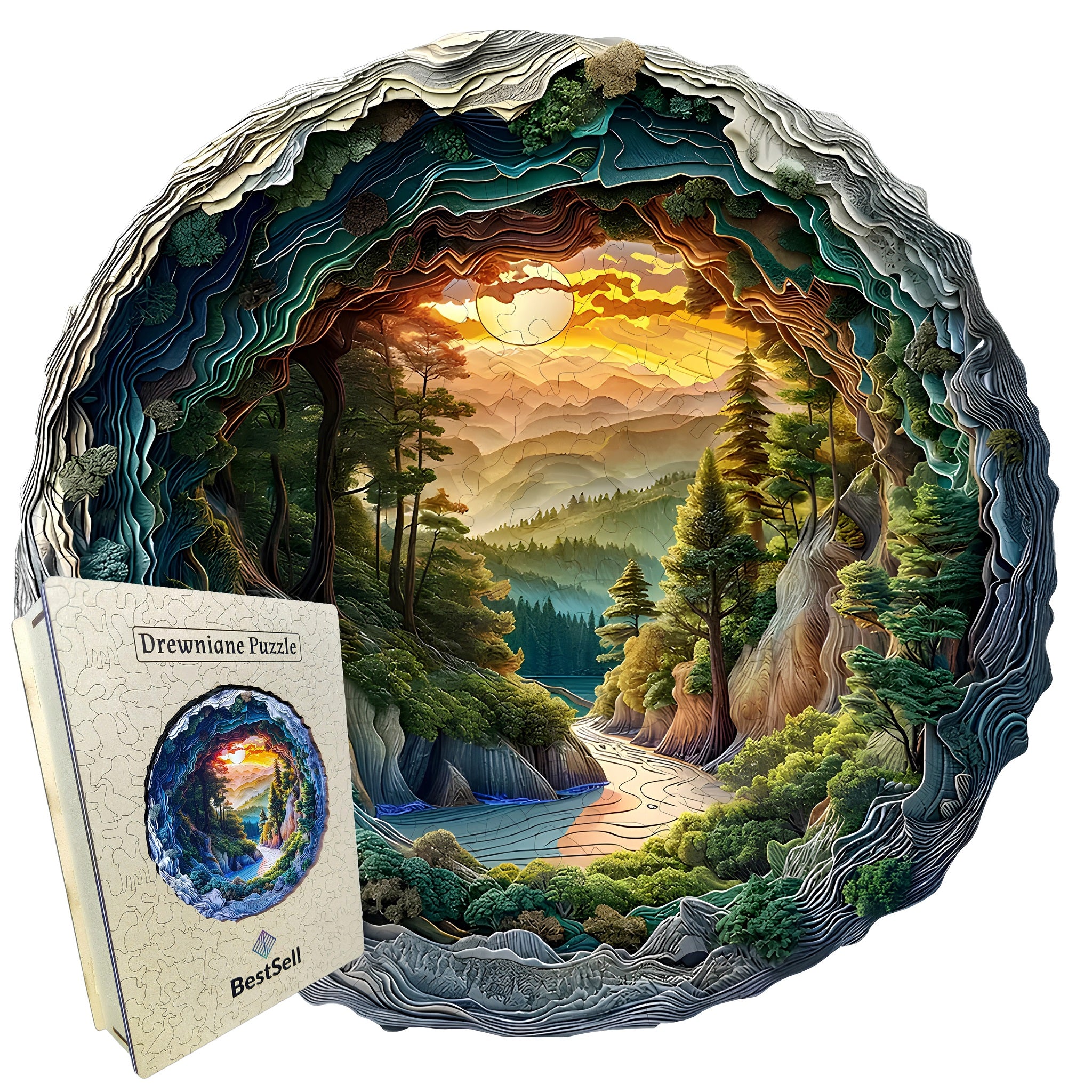 Puzzle Drewniane Krajobraz o Zachodzie Słońca