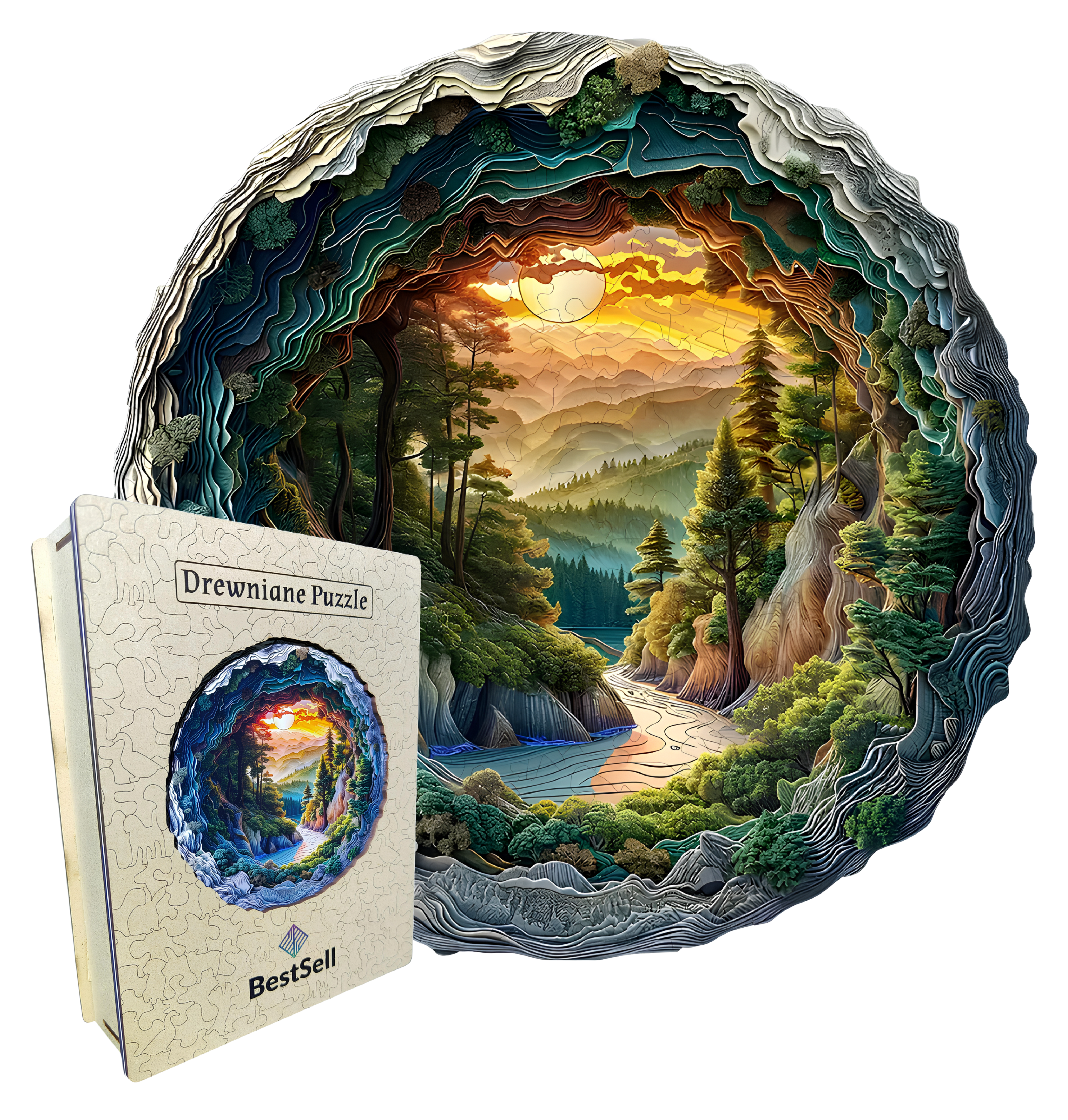 Puzzle Drewniane Krajobraz o Zachodzie Słońca